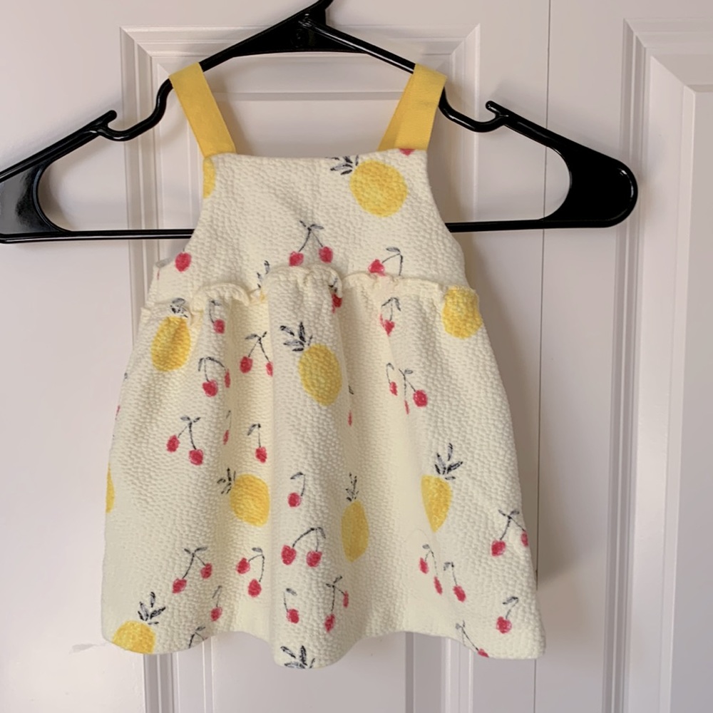 Zara Yellow Pineapple and Cherry Dress Size: 6-9 months